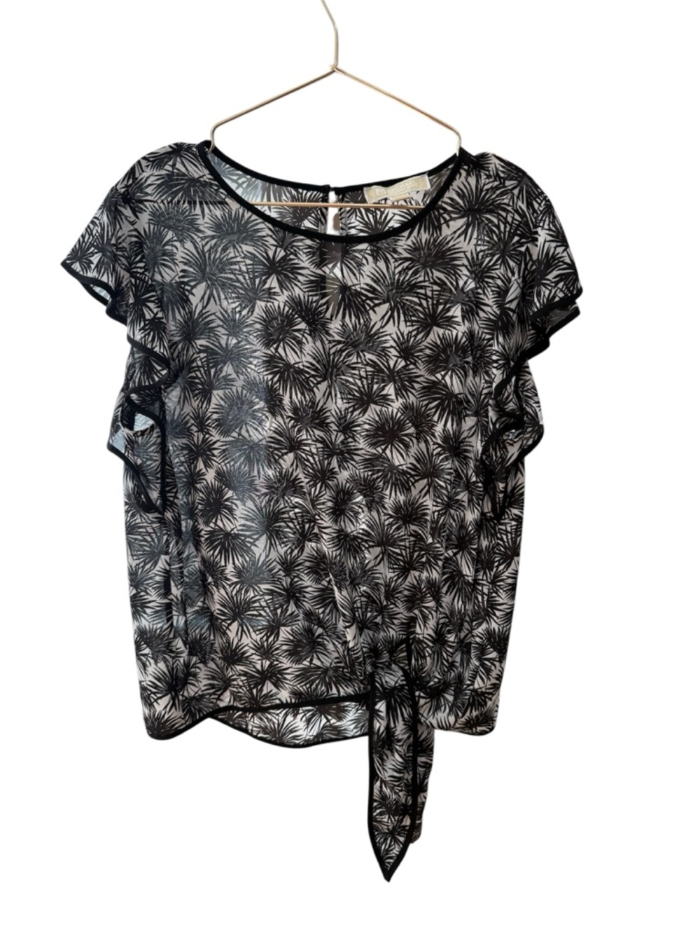 Michael Kors Women’s Size Large Palm Print Top With Tie In Front